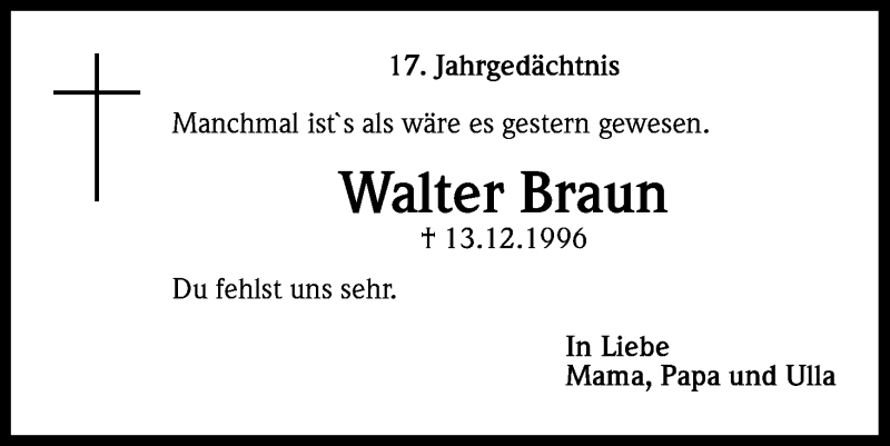  Traueranzeige für Walter Braun vom 13.12.2013 aus Kölner Stadt-Anzeiger / Kölnische Rundschau / Express