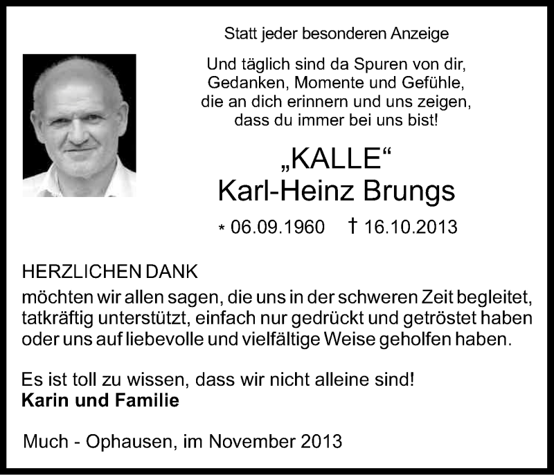  Traueranzeige für Karl-Heinz Brungs vom 30.11.2013 aus Kölner Stadt-Anzeiger / Kölnische Rundschau / Express