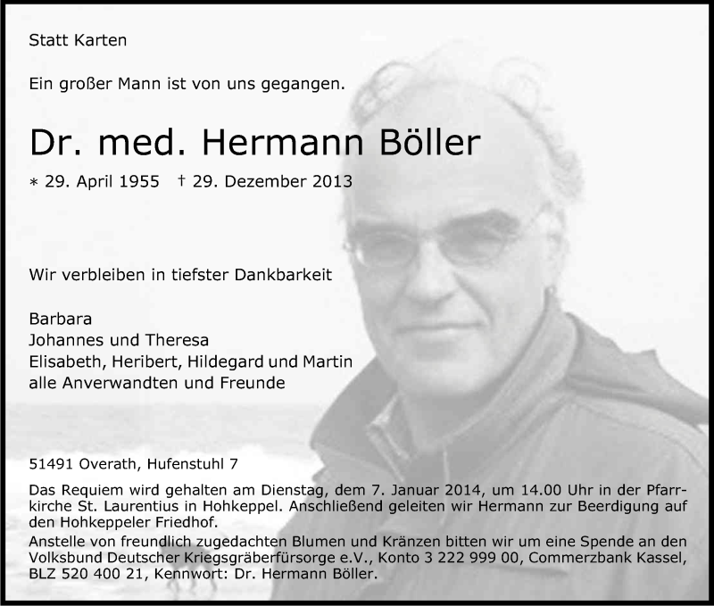  Traueranzeige für Hermann Böller vom 04.01.2014 aus Kölner Stadt-Anzeiger / Kölnische Rundschau / Express