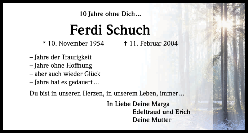  Traueranzeige für Ferdi Schuch vom 11.02.2014 aus Kölner Stadt-Anzeiger / Kölnische Rundschau / Express