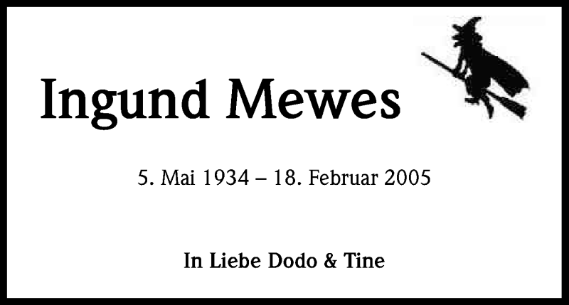  Traueranzeige für Ingund Mewes vom 18.02.2014 aus Kölner Stadt-Anzeiger / Kölnische Rundschau / Express