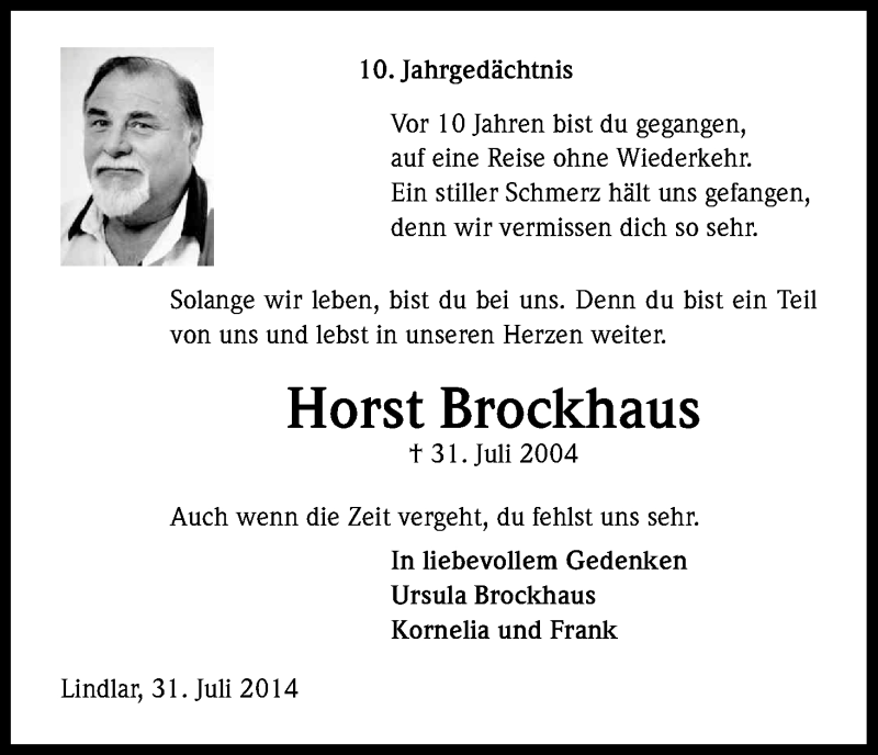  Traueranzeige für Horst Brockhaus vom 31.07.2014 aus Kölner Stadt-Anzeiger / Kölnische Rundschau / Express