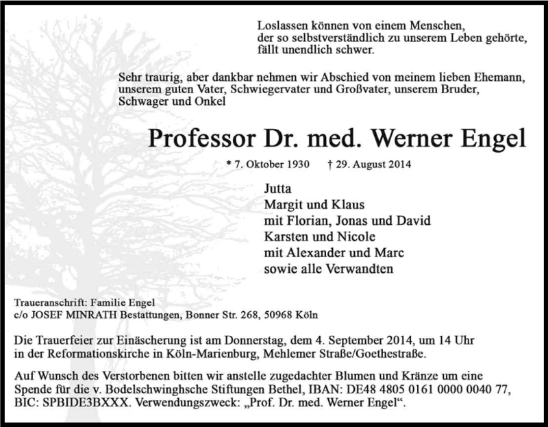  Traueranzeige für Werner Engel vom 01.09.2014 aus Kölner Stadt-Anzeiger / Kölnische Rundschau / Express