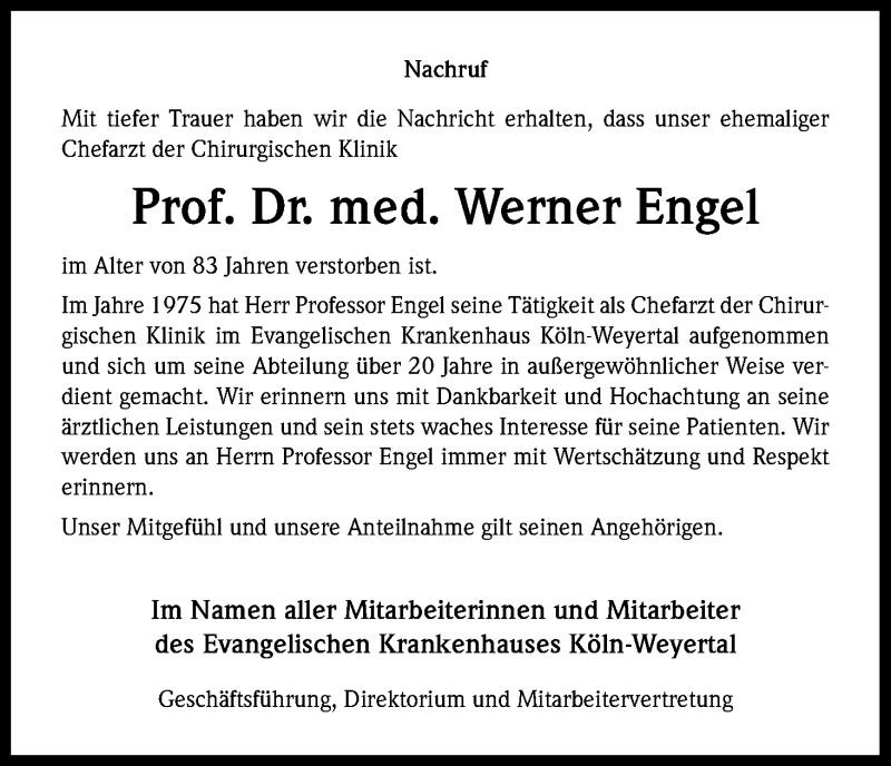  Traueranzeige für Werner Engel vom 05.09.2014 aus Kölner Stadt-Anzeiger / Kölnische Rundschau / Express