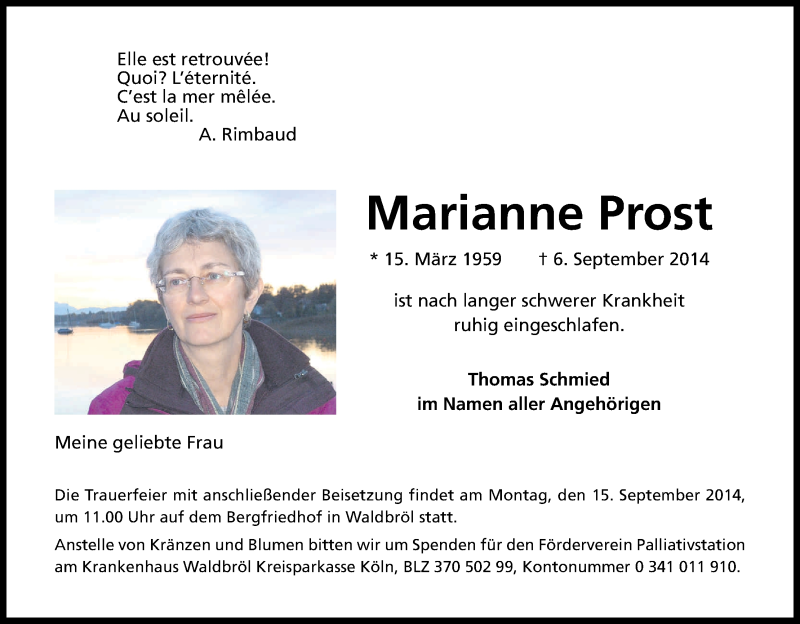  Traueranzeige für Marianne Prost vom 10.09.2014 aus Kölner Stadt-Anzeiger / Kölnische Rundschau / Express