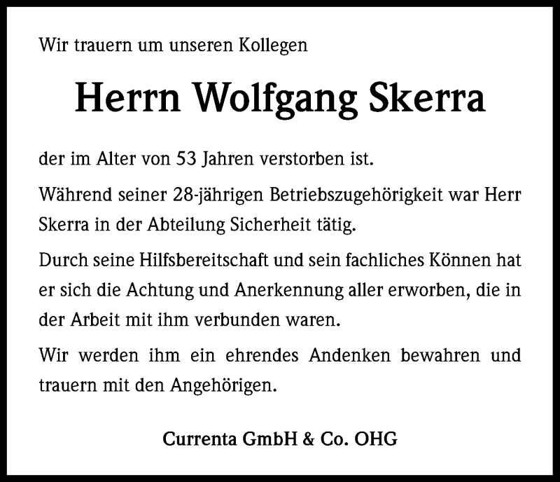  Traueranzeige für Wolfgang Skerra vom 19.09.2014 aus Kölner Stadt-Anzeiger / Kölnische Rundschau / Express