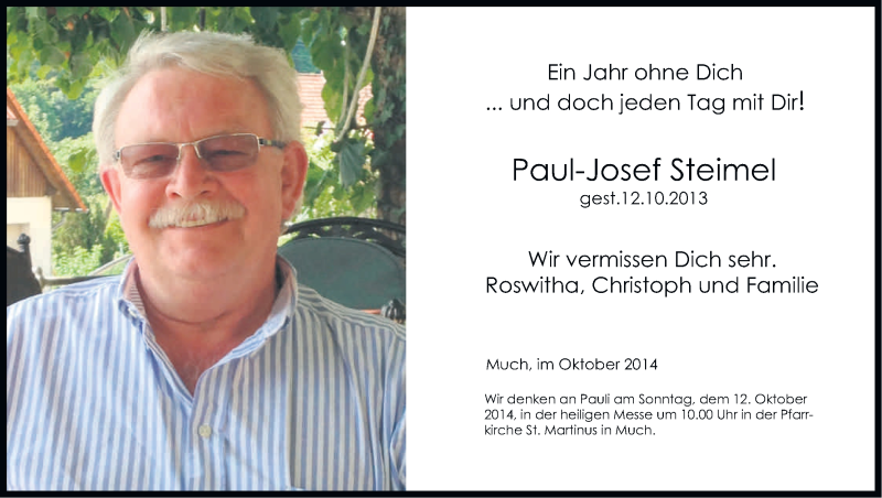  Traueranzeige für Paul-Josef Steimel vom 04.10.2014 aus Kölner Stadt-Anzeiger / Kölnische Rundschau / Express