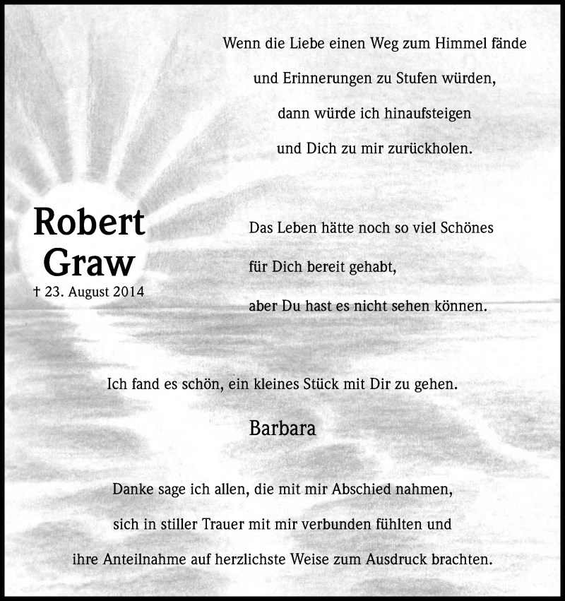  Traueranzeige für Robert Graw vom 04.10.2014 aus Kölner Stadt-Anzeiger / Kölnische Rundschau / Express