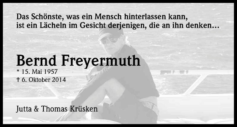  Traueranzeige für Bernd Freyermuth vom 11.10.2014 aus Kölner Stadt-Anzeiger / Kölnische Rundschau / Express