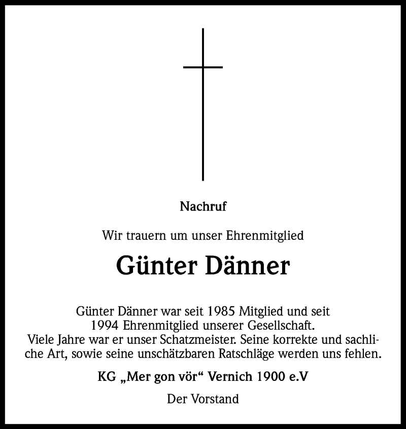  Traueranzeige für Günter Dänner vom 21.10.2014 aus Kölner Stadt-Anzeiger / Kölnische Rundschau / Express