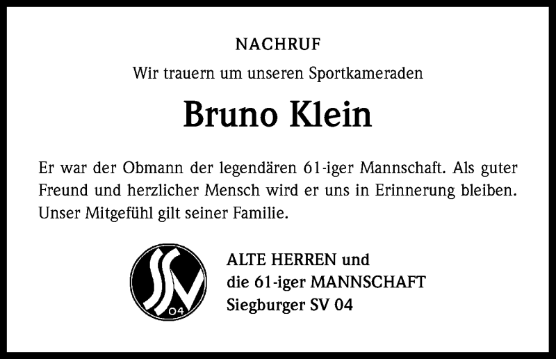  Traueranzeige für Bruno Klein vom 23.10.2014 aus Kölner Stadt-Anzeiger / Kölnische Rundschau / Express