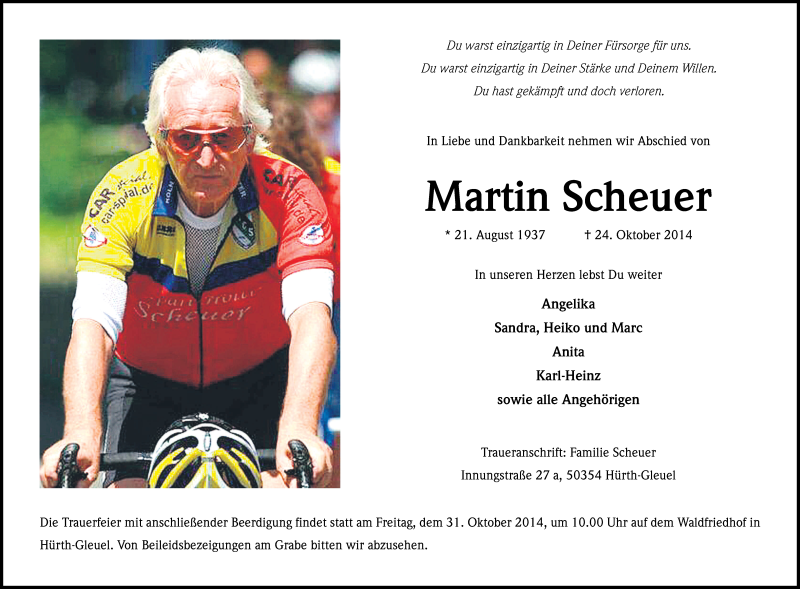  Traueranzeige für Martin Scheuer vom 29.10.2014 aus Kölner Stadt-Anzeiger / Kölnische Rundschau / Express