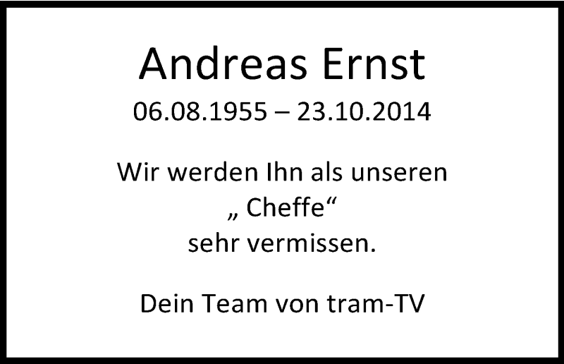  Traueranzeige für Andreas Ernst vom 29.10.2014 aus Kölner Stadt-Anzeiger / Kölnische Rundschau / Express