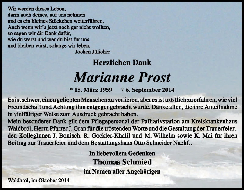  Traueranzeige für Marianne Prost vom 30.10.2014 aus Kölner Stadt-Anzeiger / Kölnische Rundschau / Express