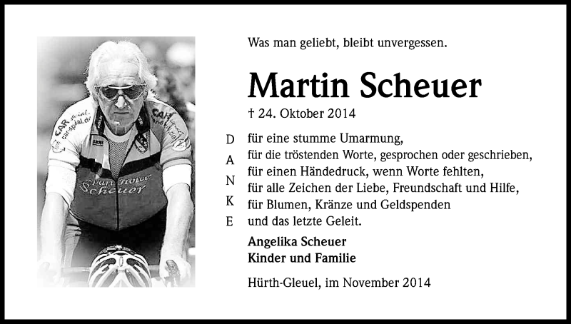  Traueranzeige für Martin Scheuer vom 08.11.2014 aus Kölner Stadt-Anzeiger / Kölnische Rundschau / Express