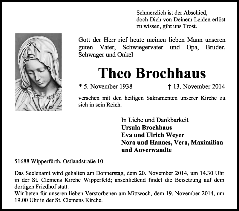  Traueranzeige für Theo Brochhaus vom 15.11.2014 aus Kölner Stadt-Anzeiger / Kölnische Rundschau / Express