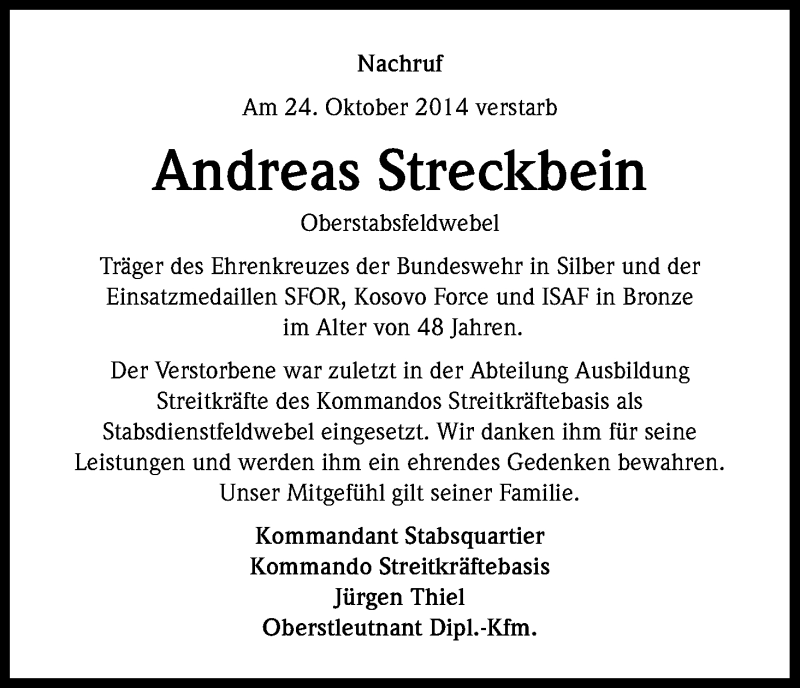  Traueranzeige für Andreas Streckbein vom 27.11.2014 aus Kölner Stadt-Anzeiger / Kölnische Rundschau / Express