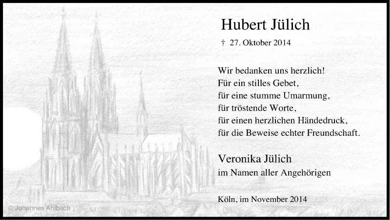  Traueranzeige für Hubert Jülich vom 22.11.2014 aus Kölner Stadt-Anzeiger / Kölnische Rundschau / Express