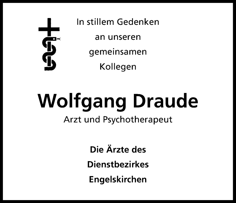  Traueranzeige für Wolfgang Draude vom 21.11.2014 aus Kölner Stadt-Anzeiger / Kölnische Rundschau / Express