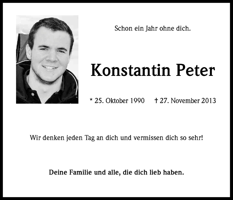  Traueranzeige für Konstantin Peter vom 27.11.2014 aus Kölner Stadt-Anzeiger / Kölnische Rundschau / Express