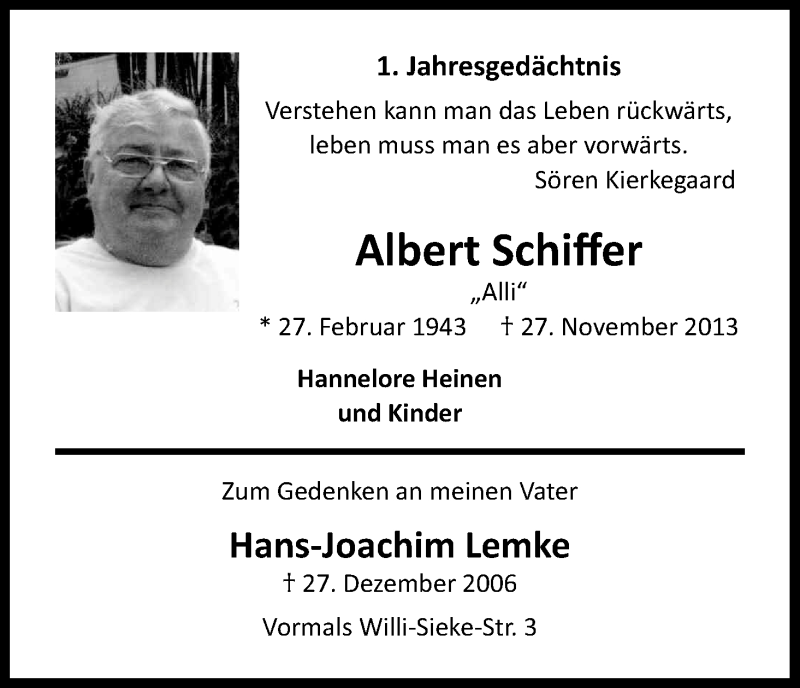  Traueranzeige für Albert Schiffer vom 27.11.2014 aus Kölner Stadt-Anzeiger / Kölnische Rundschau / Express