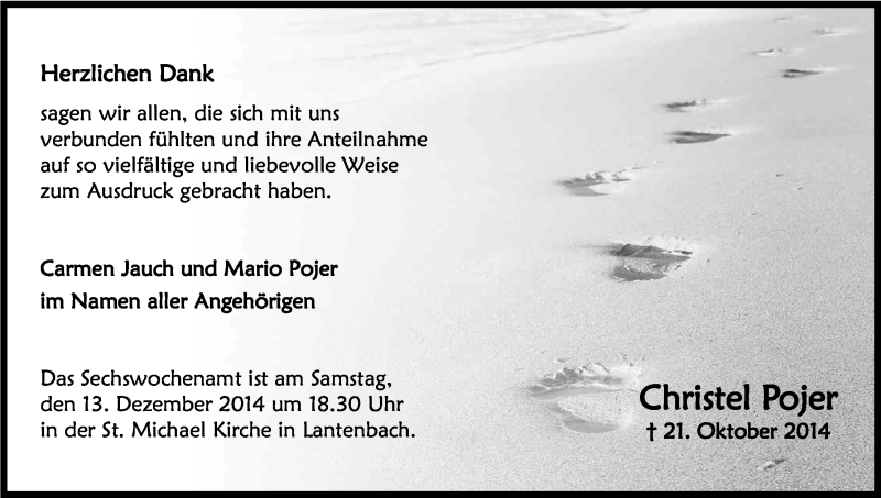  Traueranzeige für Christel Pojer vom 06.12.2014 aus Kölner Stadt-Anzeiger / Kölnische Rundschau / Express