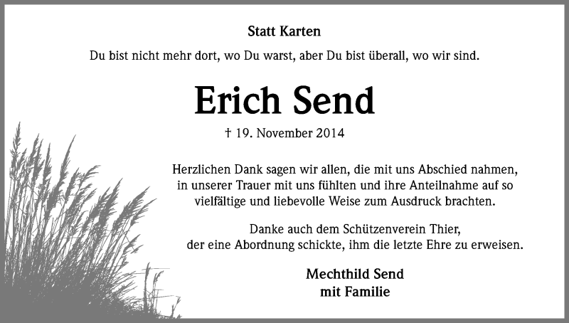  Traueranzeige für Erich Send vom 19.12.2014 aus Kölner Stadt-Anzeiger / Kölnische Rundschau / Express
