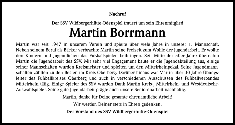  Traueranzeige für Martin Borrmann vom 29.12.2014 aus Kölner Stadt-Anzeiger / Kölnische Rundschau / Express