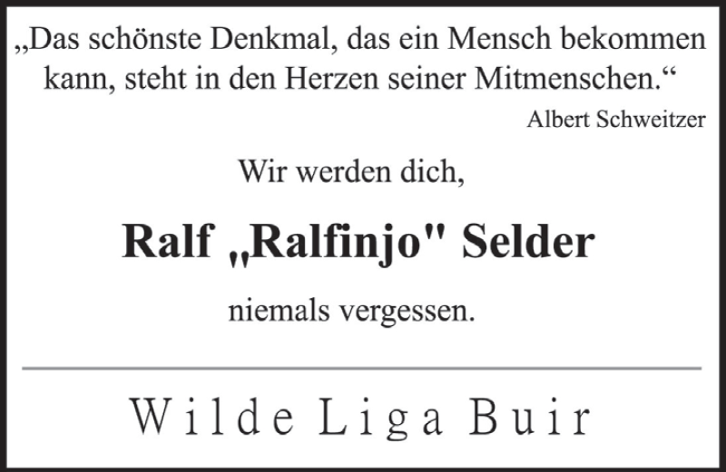  Traueranzeige für Ralf Selder vom 25.01.2014 aus  Sonntags-Post 