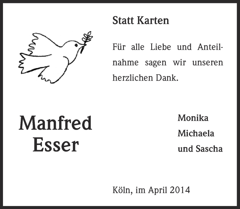  Traueranzeige für Manfred Esser vom 19.04.2014 aus 