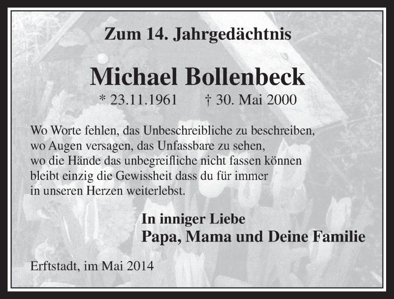  Traueranzeige für Michael Bollenbeck vom 28.05.2014 aus  Werbepost 