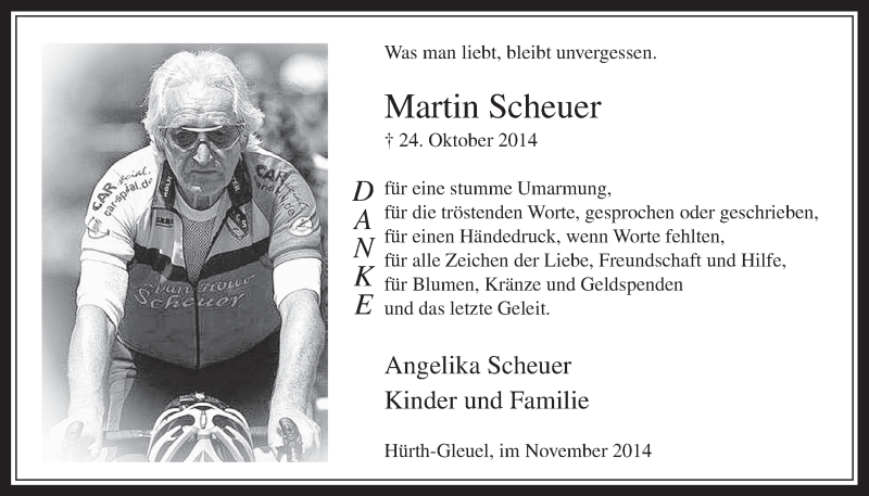  Traueranzeige für Martin Scheuer vom 12.11.2014 aus  Wochenende 
