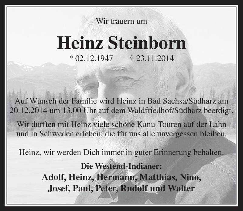  Traueranzeige für Heinz Steinborn vom 10.12.2014 aus  Werbepost 