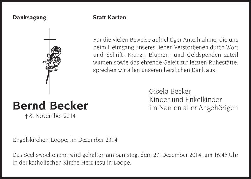  Traueranzeige für Bernd Kamphausen-Wald vom 17.12.2014 aus  Anzeigen Echo 
