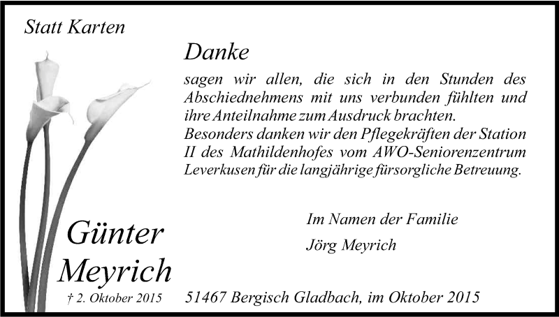  Traueranzeige für Günter Meyrich vom 31.10.2015 aus Kölner Stadt-Anzeiger / Kölnische Rundschau / Express