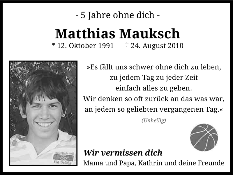  Traueranzeige für Matthias Mauksch vom 24.08.2015 aus Kölner Stadt-Anzeiger / Kölnische Rundschau / Express