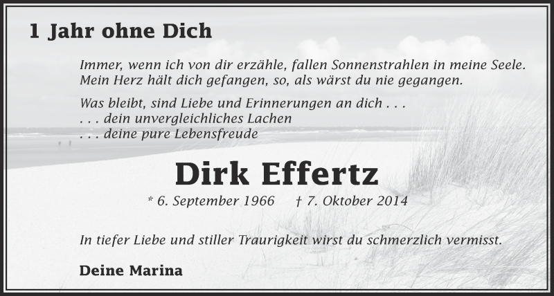  Traueranzeige für Dirk Effertz vom 07.10.2015 aus  Bergisches Handelsblatt 