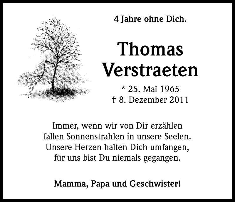  Traueranzeige für Thomas Verstraeten vom 08.12.2015 aus Kölner Stadt-Anzeiger / Kölnische Rundschau / Express