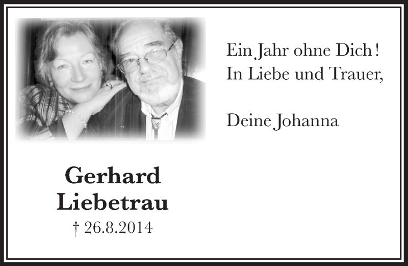  Traueranzeige für Gerhard Liebetrau vom 02.09.2015 aus  Lokalanzeiger 