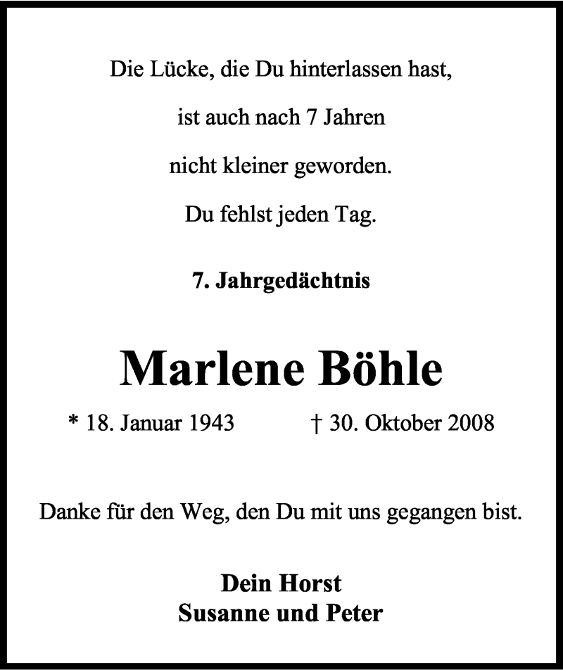  Traueranzeige für Marlene Böhle vom 30.10.2015 aus Kölner Stadt-Anzeiger / Kölnische Rundschau / Express