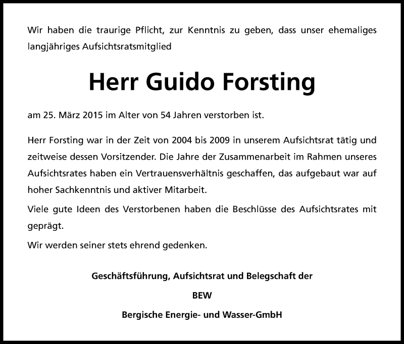  Traueranzeige für Guido Forsting vom 28.03.2015 aus Kölner Stadt-Anzeiger / Kölnische Rundschau / Express