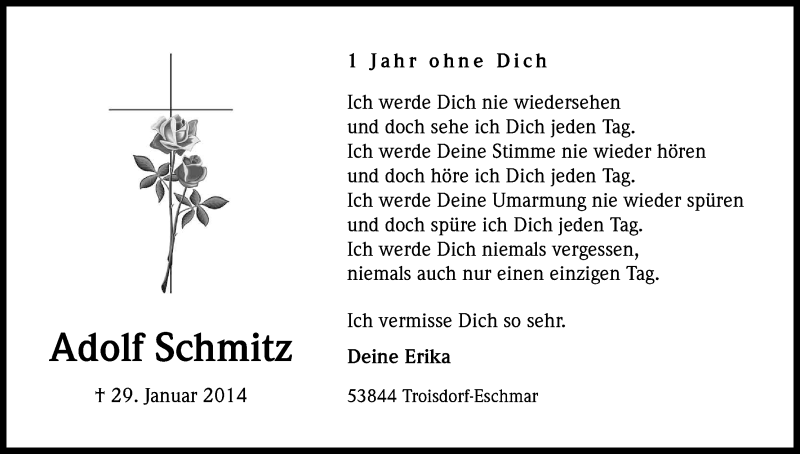  Traueranzeige für Adolf Schmitz vom 29.01.2015 aus Kölner Stadt-Anzeiger / Kölnische Rundschau / Express