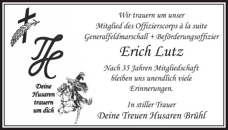  Traueranzeige für Erich Lutz vom 07.10.2015 aus  Schlossbote/Werbekurier 