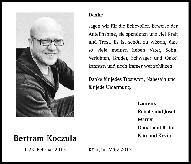  Traueranzeige für Bertram Koczula vom 14.03.2015 aus Kölner Stadt-Anzeiger / Kölnische Rundschau / Express