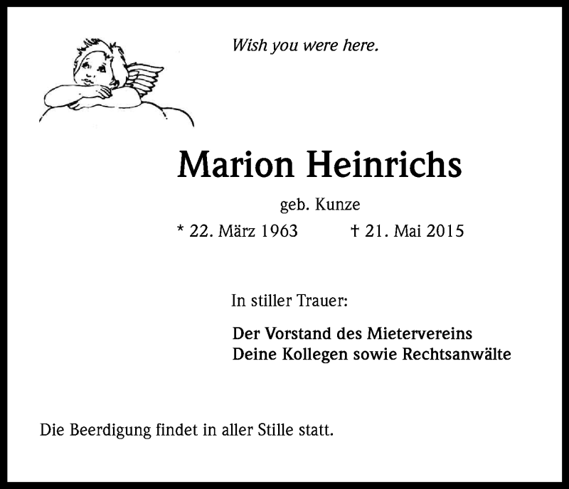  Traueranzeige für Marion Heinrichs vom 06.06.2015 aus Kölner Stadt-Anzeiger / Kölnische Rundschau / Express