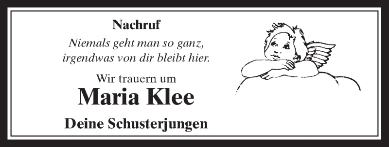  Traueranzeige für Maria Klee vom 18.11.2015 aus  Werbepost 