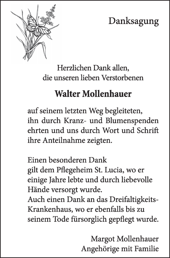  Traueranzeige für Walter Mollenhauer vom 13.05.2015 aus  Schlossbote/Werbekurier 