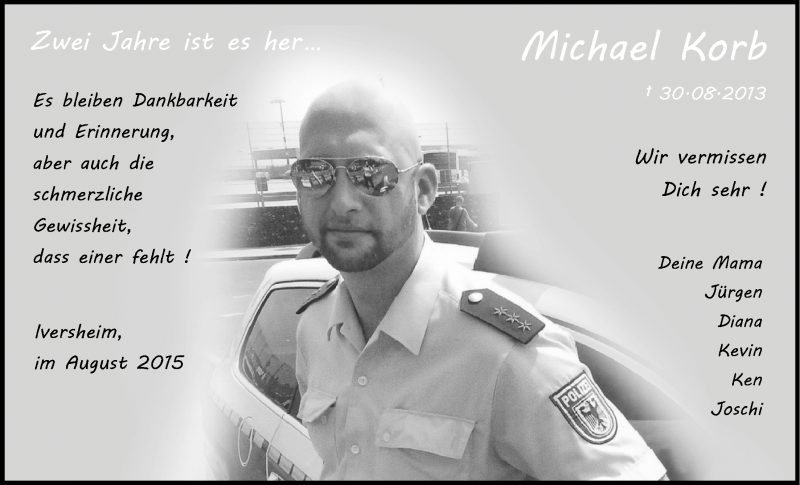  Traueranzeige für Michael Korb vom 30.08.2015 aus  Blickpunkt Euskirchen 