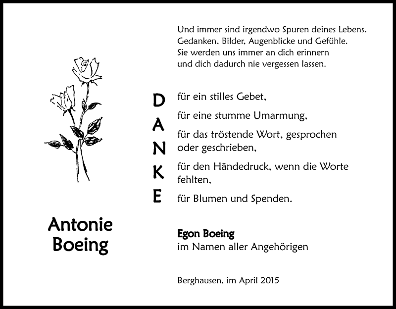  Traueranzeige für Antonie Boeing vom 25.04.2015 aus Kölner Stadt-Anzeiger / Kölnische Rundschau / Express
