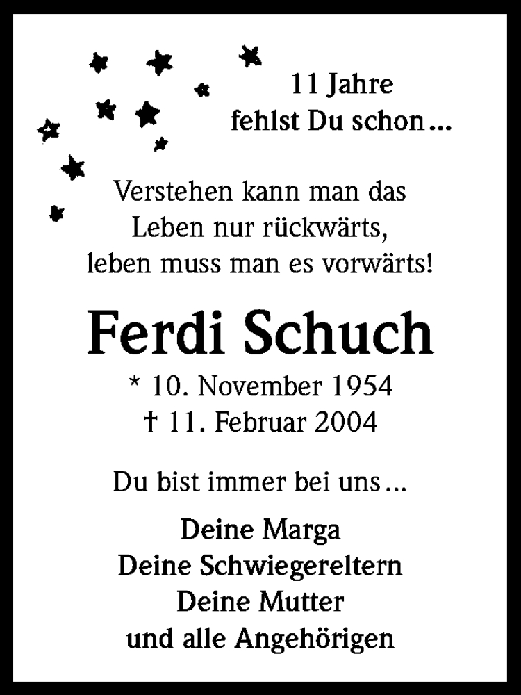  Traueranzeige für Ferdi Schuch vom 11.02.2015 aus Kölner Stadt-Anzeiger / Kölnische Rundschau / Express